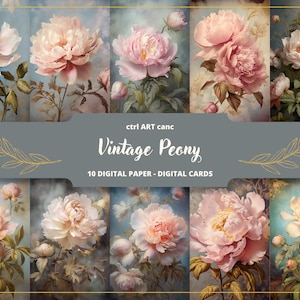 Vintage Peony Printable, Peony Paper, Romantic Decor, Journal Kit, Journal Pages, Scrapbooking, Junk Journal Supplies, Ephemera