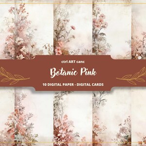 Papel Digital Rosa Botánico, Papel Floral, Papel de Invitación, Papel Digital, Papel Viejo, Papel de Carta, Scrapbooking, Collage, Diario Basura