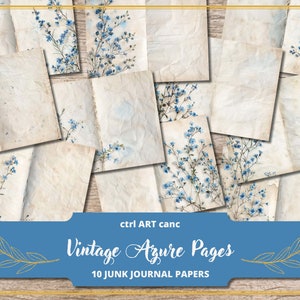 Blue Double Pages Junk Journal Kit Journal Pages Scrapbook Pages for Junk Journal Floral Decor Floral Pages Blue Journal Pages Scrapbook