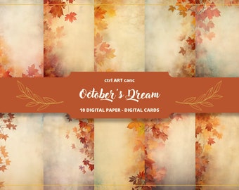 Autumn Leaves Digital Paper: Shabby Chic Scrapbook Background (Digital Download)