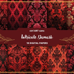 Rood damast digitaal papier damast afdrukbaar papier damast patroon damast achtergrond damast textuur damast decor dagboek kit scrapbook kit
