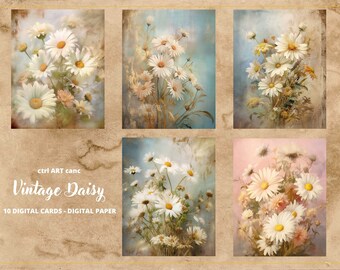 【Daisy】ビンテージペーパー　切手セット Vintage Daisy Printable, Daisy Digital Paper, Romantic Decor