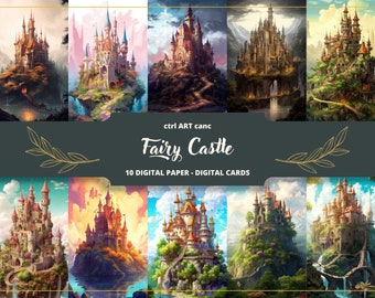 Fairy Castle Digital Paper, Magic Castle Printable, Fantasy Scrapbooking, ATC Card, Princess Gift, Fairy Castle, Collage, Junk Journal Kit