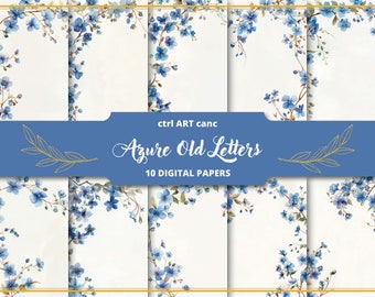 Blue Floral Letter Paper: Watercolor Stationery, Junk Journal Kit (Digital Download)