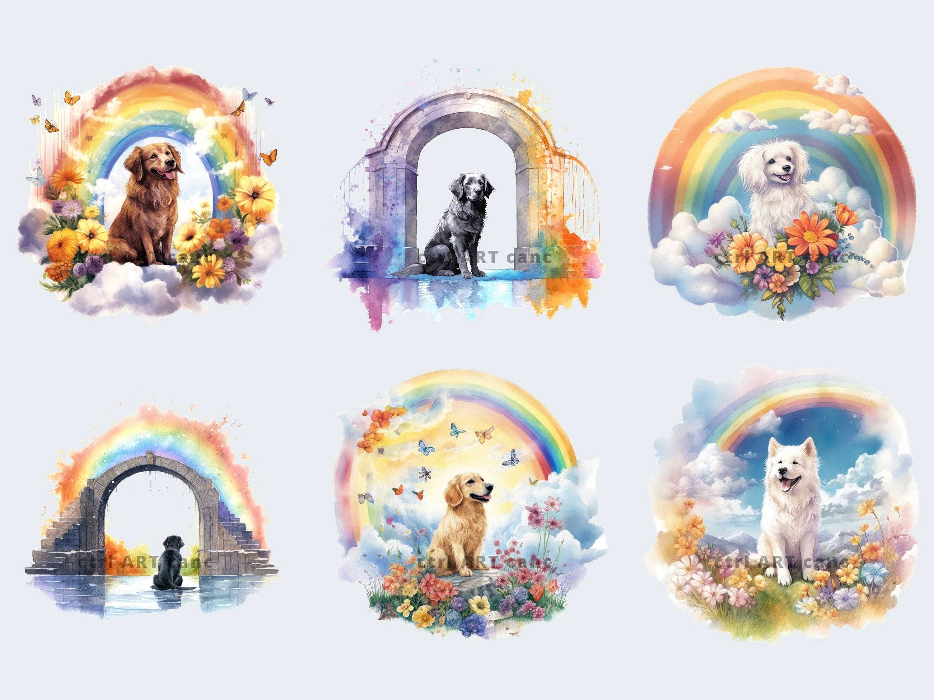 Rainbow Bridge Dog Watercolor Clipart: Pet Loss PNG Bundle (digital ...