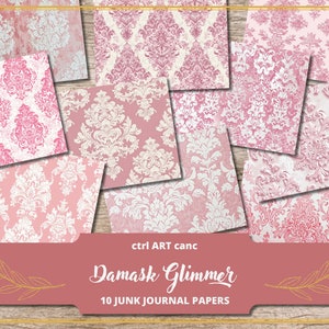 Pink Damask Junk Journal Kit Scrapbook Kit Damask Digital Paper Damask Printable Texture Damask Pattern Damask Background Damask Texture