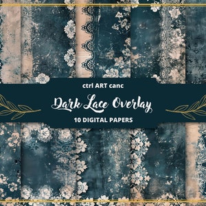 Blau rosa Spitze Junk Journal Papier digitales Papier Kit Scrapbook Papier druckbare Spitze Dekor für Junk Journal Hintergrund dunkle Spitze druckbare