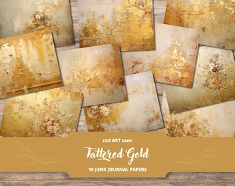 Tattered Gold Digital Paper: Shabby Chic Journal Printable (JPEG)