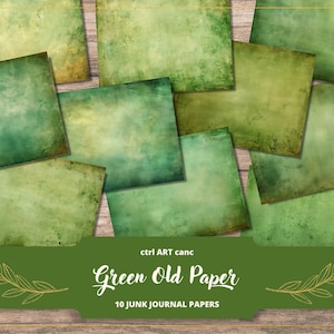 Grüner alter Papierhintergrund, gebeizte Papiertapete, Junk-Journal-Papierhintergrund, zerfetztes Papier, grüner Vintage-Papierhintergrund zum Ausdrucken