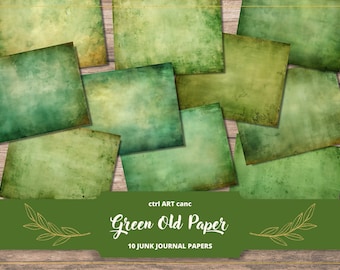 Green Old Paper Background Stained Paper Wallpaper Junk Journal Paper Background Tattered Paper Green Vintage Paper Printable Background