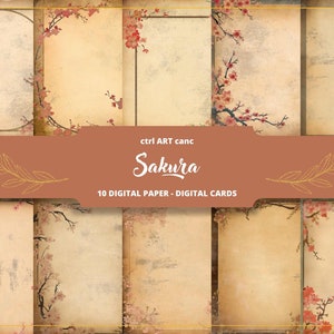 Sakura Vintage Paper Papel digital para diario japonés Página de diario imprimible Sakura Papel de regalo Papel de carta vintage para Scrapbook Journal