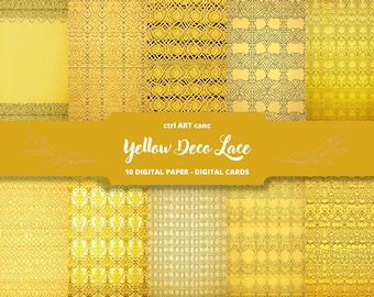 Yellow Deco Digital Paper Yellow Lace Paper for Scrapbook Junk Journal Paper Download Printable Paper Instant Download Printable Paper Decor