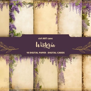 10 Wisteria Junk Journal, Wisteria Flowers Papel Digital, Página de Diario, Wisteria, Papel de Carta, Scrapbooking de Flores, Collage, Diario Basura