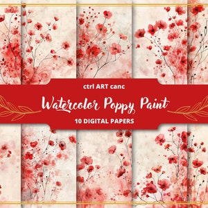 Aquarelle, peinture rouge vintage, art mural, journal floral, kit de scrapbooking, papier imprimable, kit numérique pour journal indésirable, coquelicot rouge, imprimable