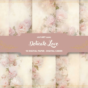 Carta digitale delicata peonia rosa, carta floreale rosa, carta digitale, pagina di diario, kit di diario, carta da lettere, album di ritagli, collage, effimeri