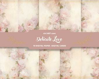 Pink Peony Floral Digital Paper: Scrapbook Journal Kit (Digital Download)