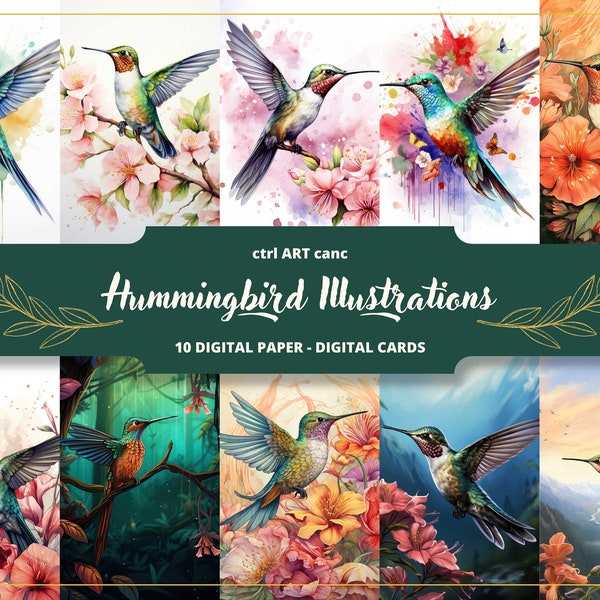 Hummingbird Digital Paper, Bird Prints, Bird Decorations, Bird Images, Bird Drawings, Bird Gift, Journaling Paper, Crafting Paper