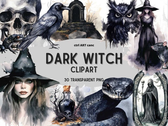 Dark Witch Watercolor Clipart: Mystical Pagan PNG (Digital Download)