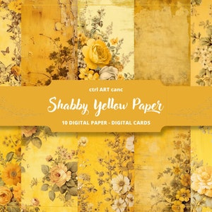 Carta stampabile gialla shabby, carta da diario shabby, kit di diario, pagine di diario, scrapbooking, forniture di diario, diario spazzatura, effimera