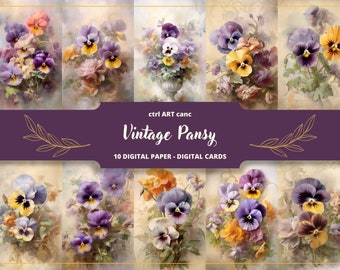Printable Pansy Paper Decor Floral Pansy Illustration For Junk Journal Floral Decor Art Wall Printable Floral Paper Digital Pansy Floral