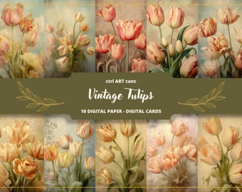 Vintage Tulips Printable, Tulip Floral Paper, Romantic Decor, Journal Kit, Journal Pages, Scrapbooking, Junk Journal Supplies, Ephemera