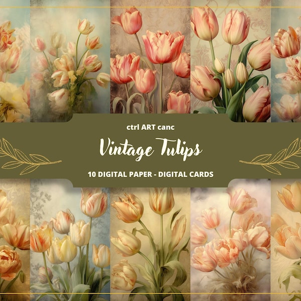 Vintage Tulips Printable, Tulip Floral Paper, Romantic Decor, Journal Kit, Journal Pages, Scrapbooking, Junk Journal Supplies, Ephemera