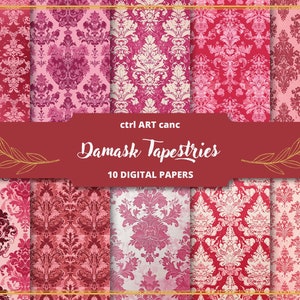 Pink Damask Digital Paper Damask Printable Paper Damask Pattern Damask Background Damask Texture Damask Decor Journal Kit Scrapbook Kit