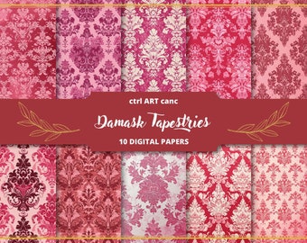 Pink Damask Digitales Papier: Printable Scrapbook & Journal Kit (300 dpi)