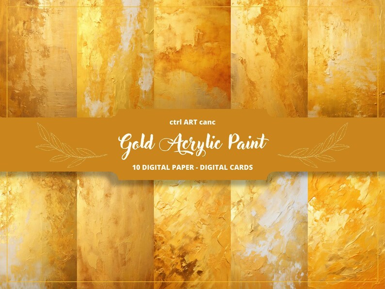 May include: Ten digital papers featuring abstract gold acrylic paint textures. The papers are perfect for digital scrapbooking, card making, and other creative projects.