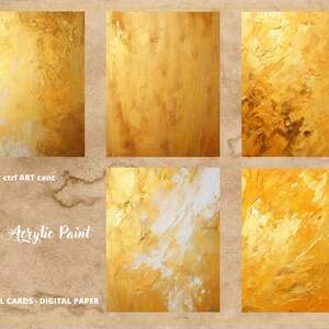 May include: Ten digital paper designs featuring gold acrylic paint textures. The designs are arranged in a grid of six squares. The text "Gold Acrylic Paint" and "10 Digital Cards - Digital Paper" is visible at the bottom of the image.
