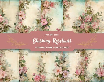 Blushing Rosebud Digital Paper Pack, Junk Journal, Collage (digitaler Download)