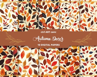 Autumn Leaves Digital Paper: Seamless Scrapbook Patterns (JPEG)