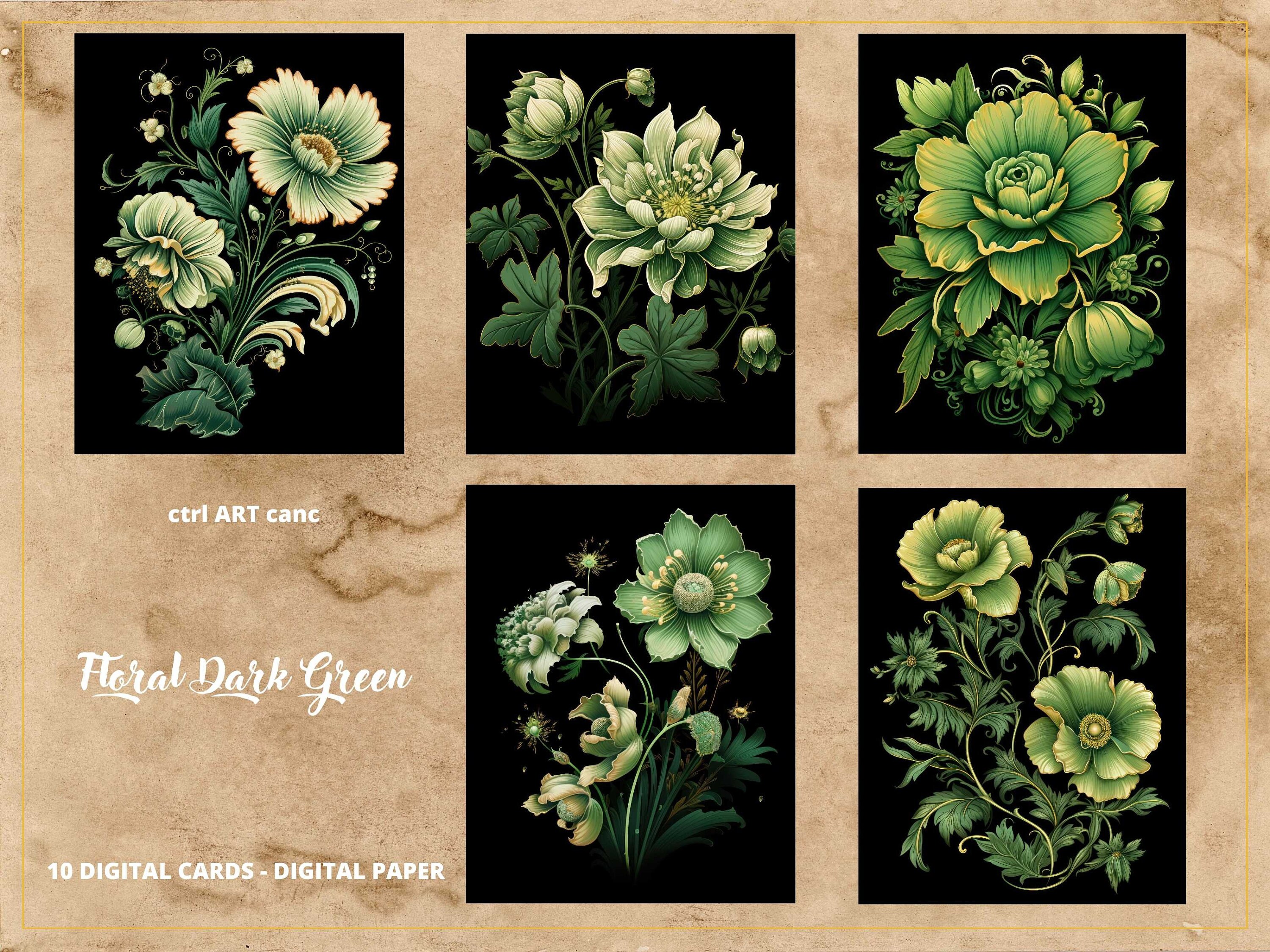 Dark Green Flowers Image Dark Green Digital Paper Dark Floral