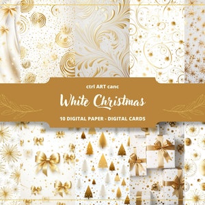 Weihnachten Digitales Papier für Weihnachten Verpackung Gold Papier Weiß Digitales Papier Download Weihnachtsbaum druckbares Gold weißes Weihnachtspapier