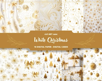 Christmas Digital Paper For Christmas Wrapping Gold Paper White Digital Paper Download Christmas Tree Printable Gold White Christmas Paper
