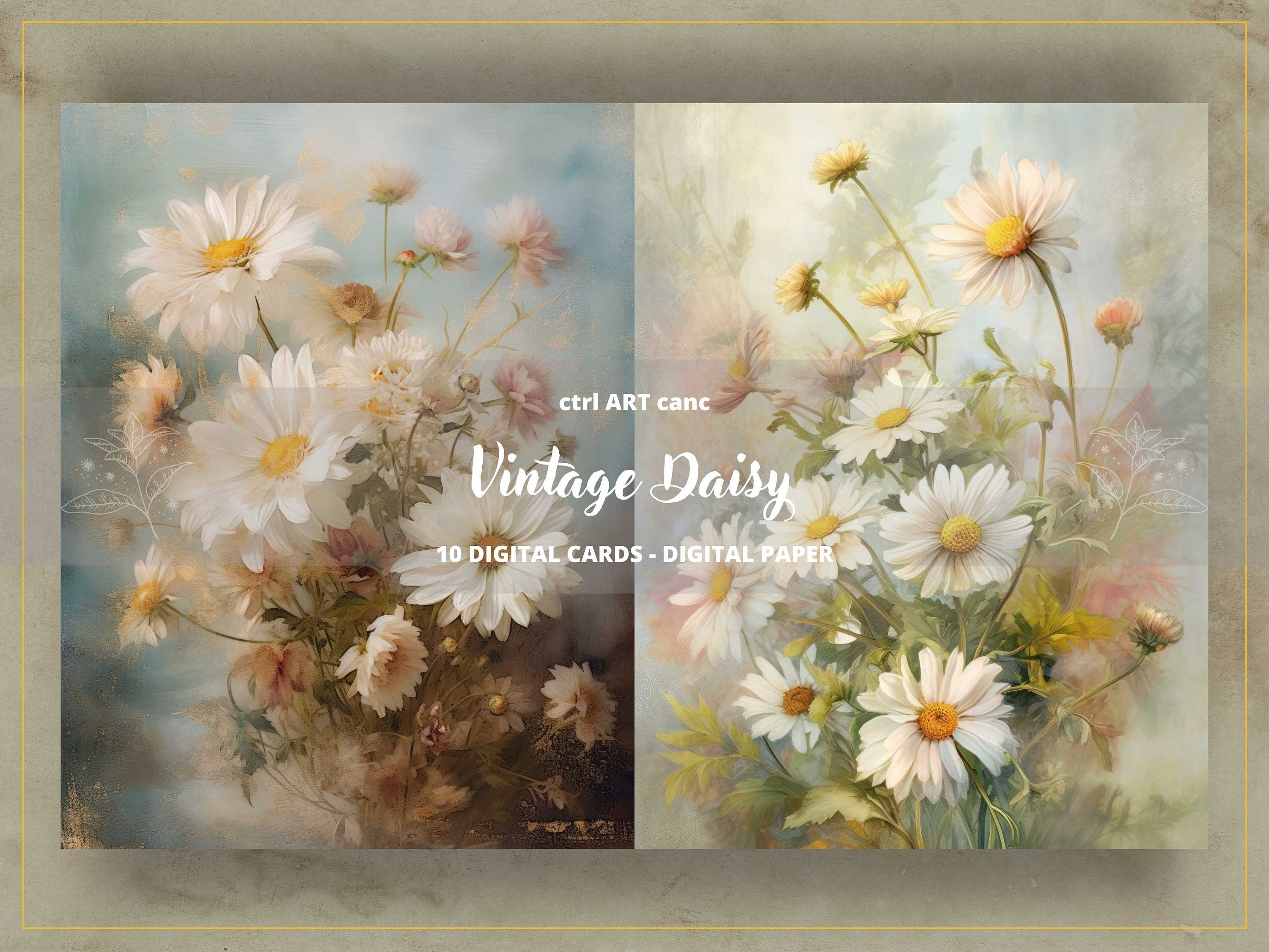 【Daisy】ビンテージペーパー　切手セット Vintage Daisy Printable, Daisy Digital Paper, Romantic Decor