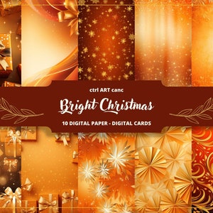 Carta digitale natalizia arancione e oro, carta da regalo natalizia, carta per diario spazzatura, carta per scrapbooking, carta per diario, carta artigianale
