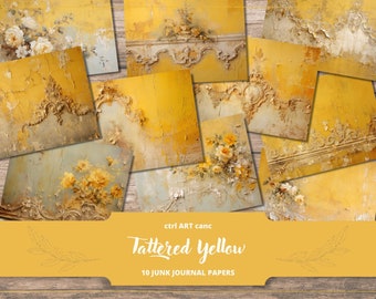 Tattered Yellow Digital Paper: Shabby Chic Junk Journal (JPEG)