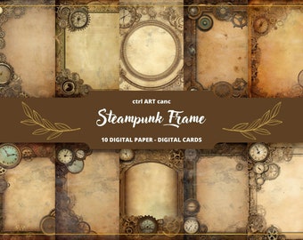 10 Steampunk Digital Paper Pack: Collage, Scrapbooking (JPEG Files)