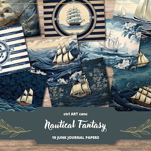 Nautical Junk Journal Kit Druckbares digitales Papier Kit Scrapbook Digital bedruckbares Papier für Scrapbooking Boot Dekor Nautical Journal Kit