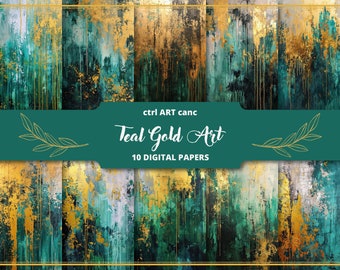 Arte abstracto en verde y dorado: Papel de álbum de recortes, arte mural moderno (descarga digital)