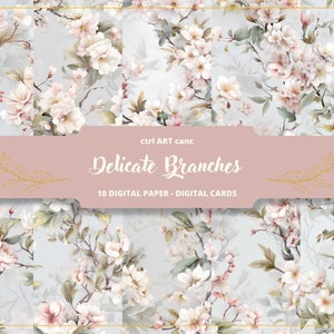 Papel digital floral para scrapbook, fundo floral com padrão sem emenda para diário lixo, papel peônia para scrapbook, papel digital para baixar