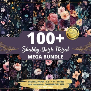 Más de 100 flores oscuras Shabby Chic, Acuarela floral oscura, Diario Shabby Chic, Página de diario, Álbum de recortes, Shabby imprimible, Efímero Shabby,