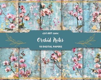 Blue Orchid Junk Journal Kit: Floral Digital Paper (Digital Download)