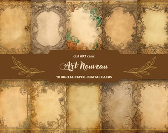 10 Art Nouveau Digital Paper Pack: Printable Junk Journal Pages (Digital Download)