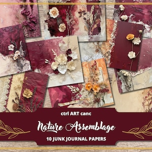 Kit de carnet collage floral bordeaux fond de dentelle abstraite Kit de scrapbooking floral imprimable Papier imprimable floral Papier de scrapbooking numérique