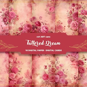 Papel digital Shabby Chic Roses, papel de diario basura, diario floral de rosas andrajosas, papel de diario, diario basura, papel antiguo, papel viejo