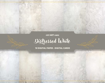 Könnte beinhalten: Ein Set mit 10 digitalen Papieren und Karten mit abgenutzten weißen Texturen und einem dezenten Blumenmuster. Die Papiere und Karten eignen sich perfekt für Scrapbooking, Kartenherstellung und andere Bastelprojekte.