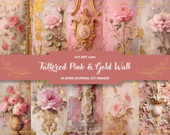 Pink & Gold Floral Junk Journal Kit: Tattered Printable Ephemera (Digital Download)
