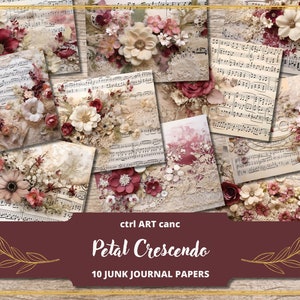 Kit di diario spazzatura di musica bordeaux Spartiti per album di ritagli in pizzo Album di ritagli bordeaux Pagine di diario spazzatura di carta in pizzo shabby floreale